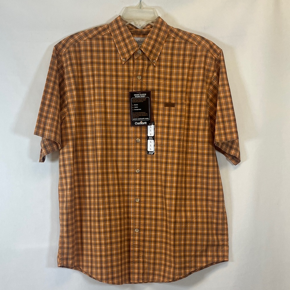 Carhartt Relaxed Fit Short-Sleeve Plaid Button-Down 100% Cotton Shirt NWT Size L
